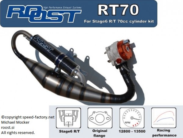 Auspuffanlage ROOST RT70, Minarelli liegend, für Stage6 R/T 70cc