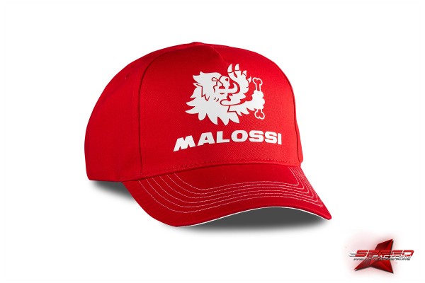 Kappe MALOSSI rot, "MALOSSI Logo" weiß vorne + hinten, 100% Baumwolle