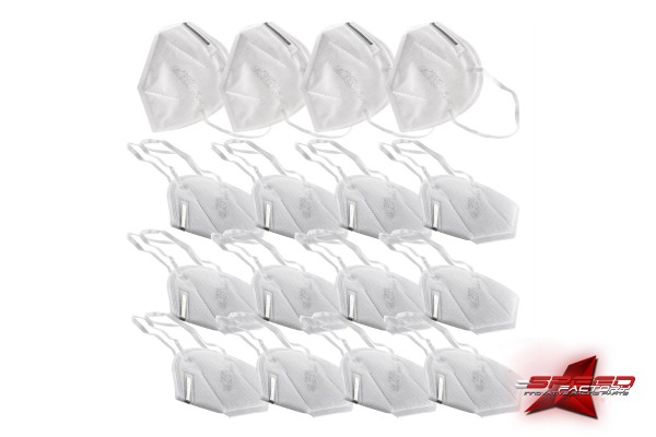 Atemschutzmaske KN95, 16 Stück, 6-lagig, weiß, Nasenbügel + Kopfband